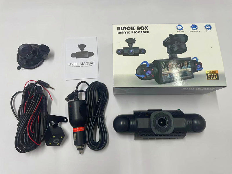 Dash Cam with Four Lenses1080P High-definition infrared night vision four-record simultaneous display dash cam DVR