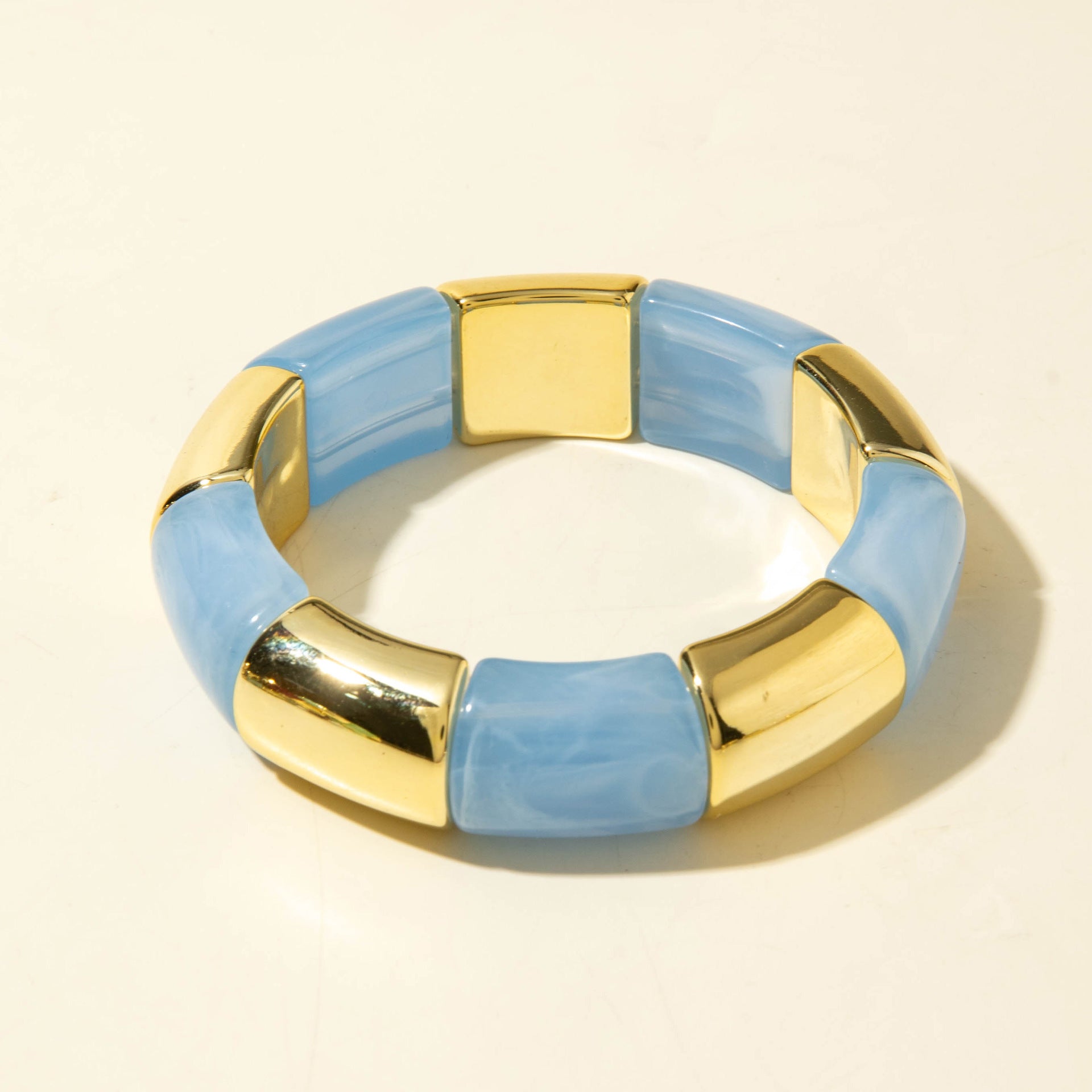 European and American Style Bohemian Bamboo Tube Color Block Elastic Beaded Bracelet Simple Fashion Bracelet Wholesale