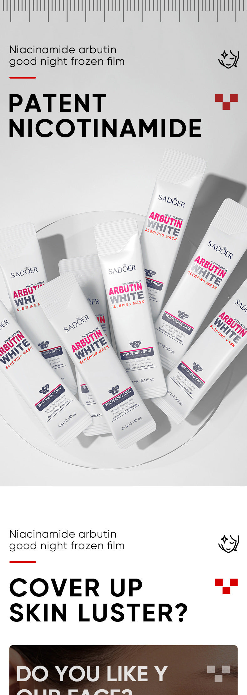 Arbutin Good Night Freeze Mask SADOER Niacinamide No-Rinse Sleeping Mask Strip Pack Cross-Border Wholesale