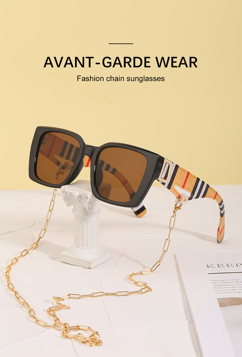 2025New Sunglasses for Women Trendy New European and American Fashion Chain Square Frame Sunglasses for Women Necklace Pendant sunglasses
