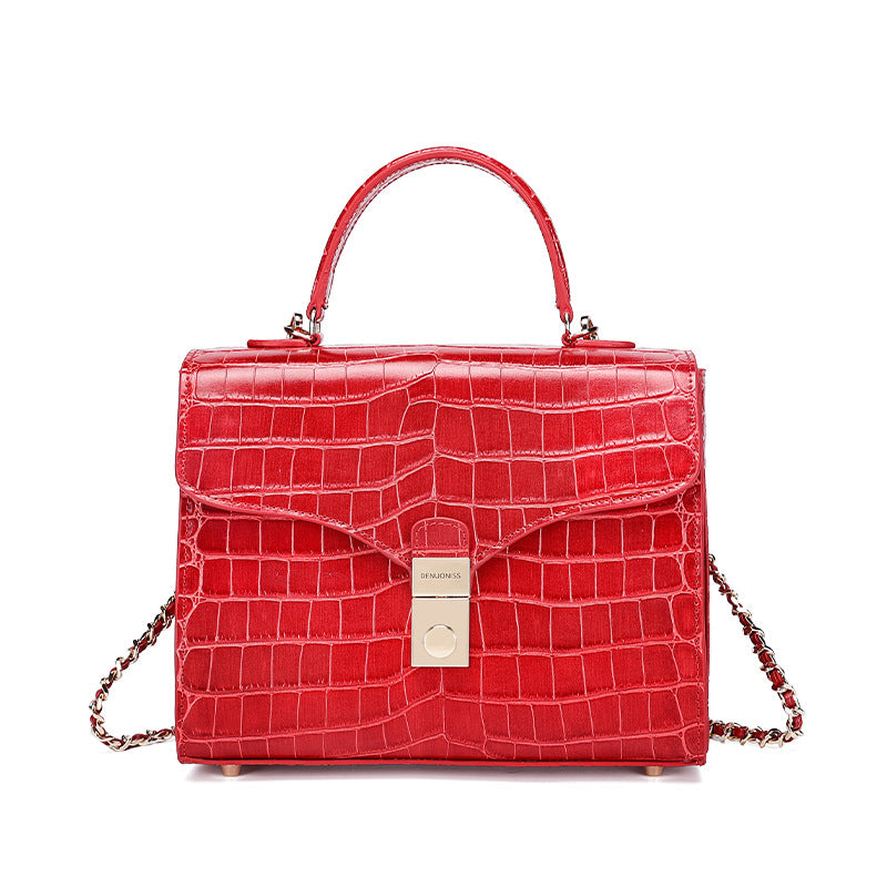 European and American Retro Small Square Bag Fashion Simple Handbag Crocodile Pattern Crossbody Kelly Bag Versatile Crossbody Bag Light Luxury Trend