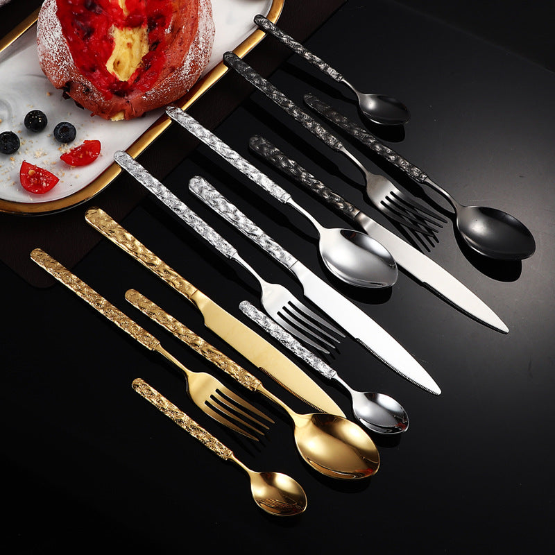410Stainless Steel Cutlery Hotel Restaurant High-end Stone Pattern Knife Fork Spoon Set Western Cuisine Thickened Steak Knife Fork