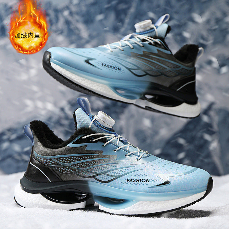 Winter Men's Shoes2025New Rotating Button Running Sports Shoes Men's Breathable Thick Bottom Popcorn Cushioning Running Shoes