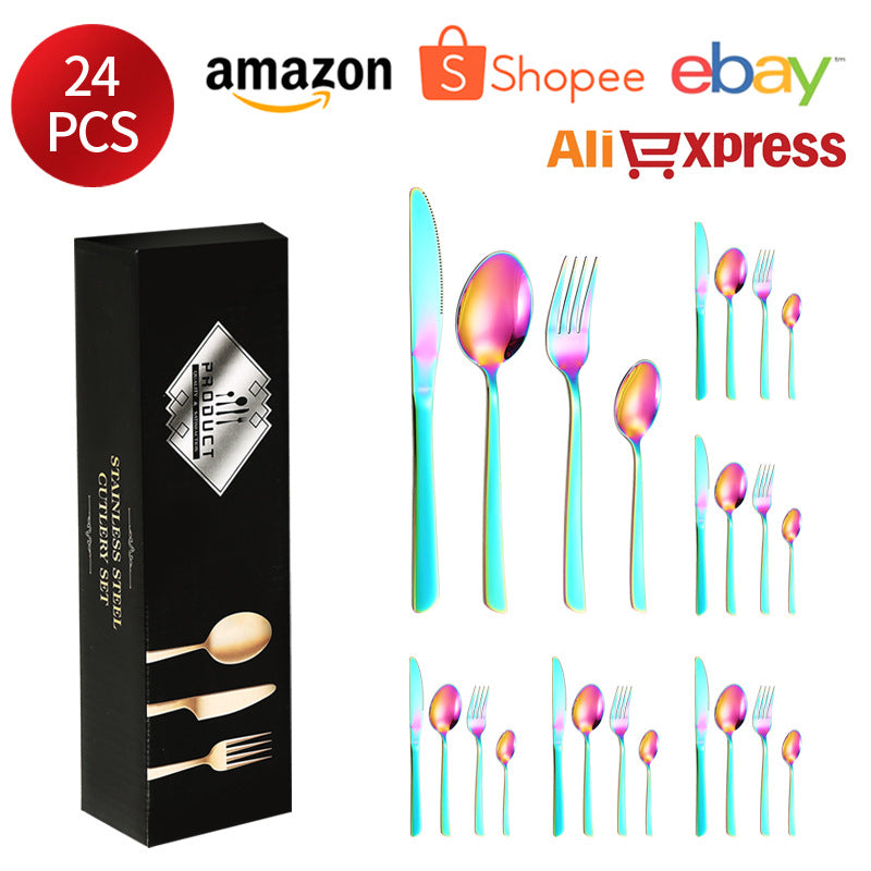410Stainless Steel Tableware Restaurant Steak Knife Fork Oblique Handle Western Food Knife Fork Spoon6Human Portion24Set