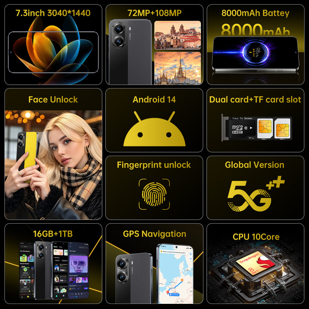 New AliExpress Hot-Selling Mobile Phones X7 Pro Android16+1T Intelligence5G Mobile Phone7.3HD Large Screen