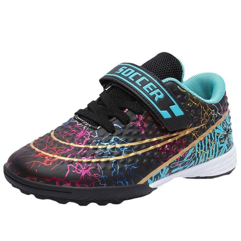 New Football Shoes for Men and Women, Children's Low-top Anti-collision Spike Magic Tape No-tie Grass Training Sports Shoes