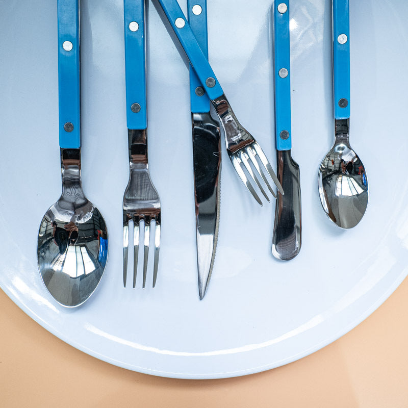 Color-Block Clip Handle Nail Dinnerware304Stainless Steel Tableware ins Nordic Style Spoon High Aesthetic6Set of Western Cutlery