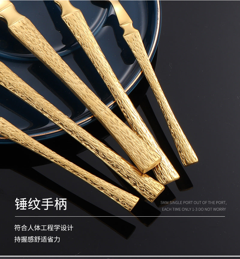 410Stainless Steel Cutlery Hotel Restaurant Hammered Knife Fork Spoon Set Western Small Waist Bark Pattern Steak Knife Fork