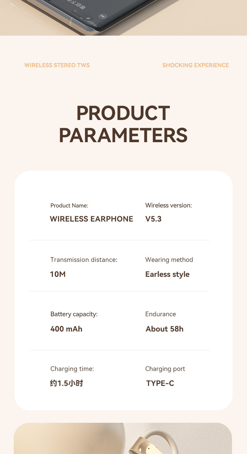 M62Popular AI Translation Bluetooth Earphones Bone Conduction Ear Hook Digital Display Long Battery Life Wireless Bluetooth Earphones
