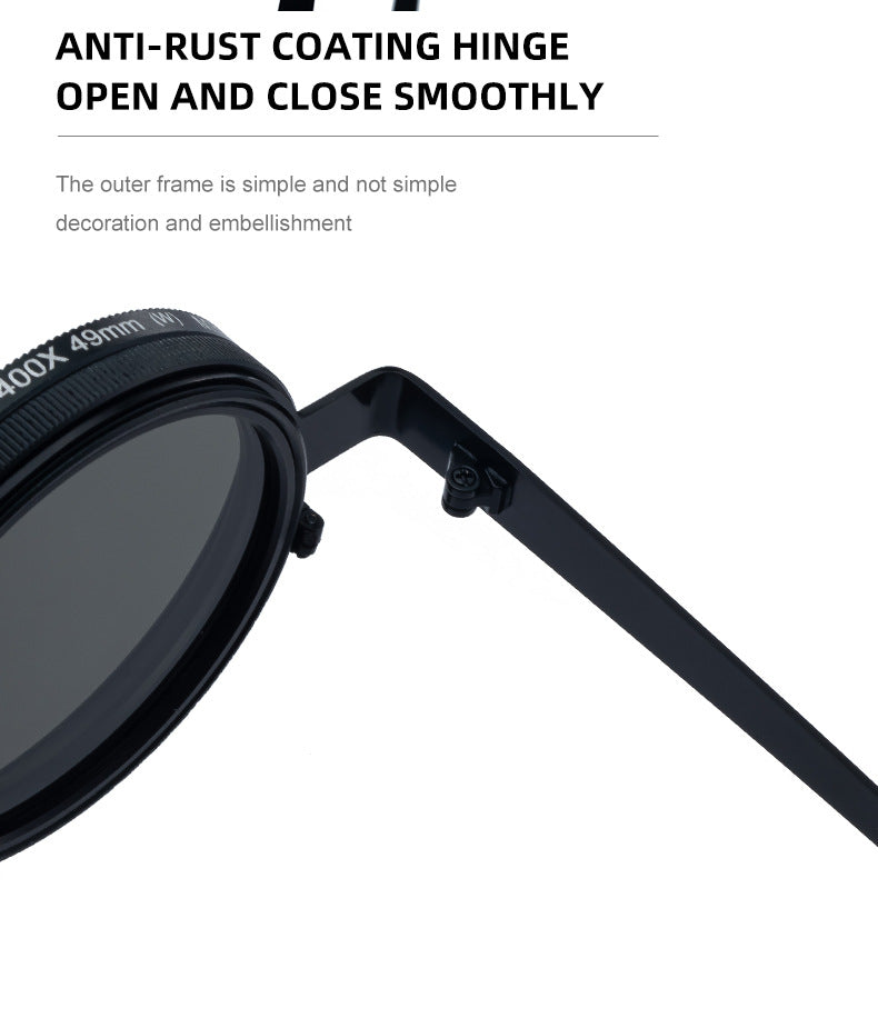 ND Nine-Stage Manual Adjustable Zoom Glasses Anti-Glare Round Frame Sunscreen Sunglasses High-End Polarized Sunglasses for Men