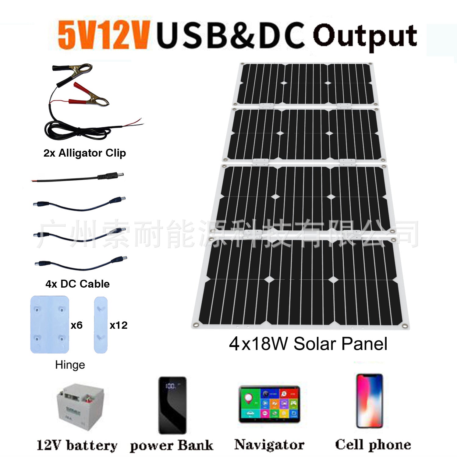 Monocrystalline Solar Charging Panel18W 36W 54W 72W Solar Panel5V Double USB Export Platform