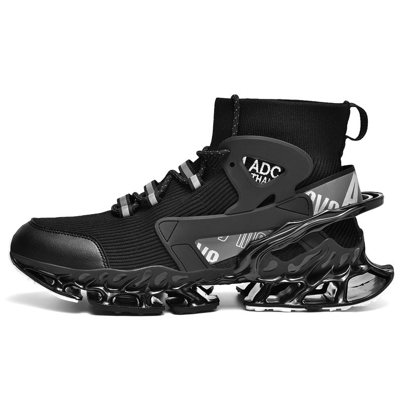 Men's Shoes National Trend Height-Increasing High-Top High-Elastic Running Shoes Basketball Shoes Ultra-Light Shock-Absorbing Running Blade-Sharp Flyknit Sports Shoes