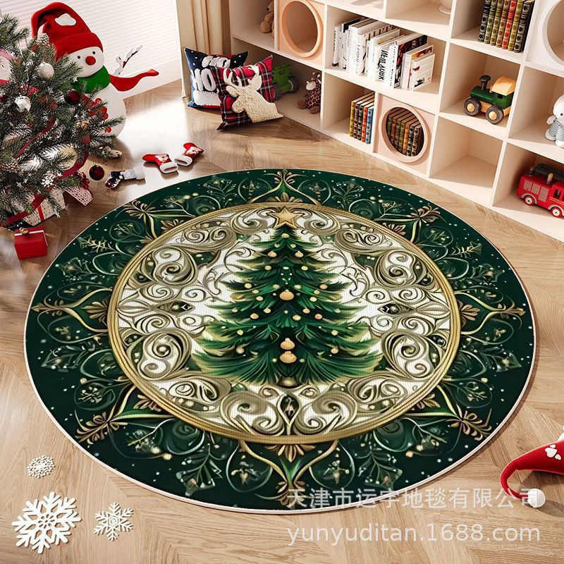 Christmas Carpet Round Living Room Mat Christmas Decoration Atmosphere Mat Christmas Tree Mat Labeling and Shipping