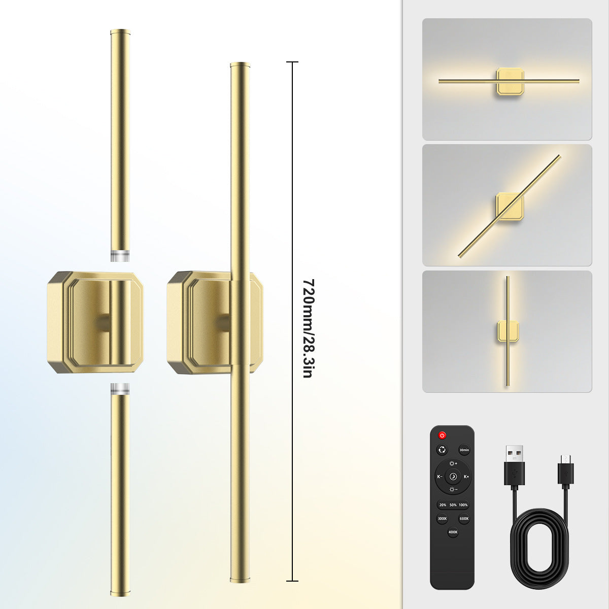 Dual-Head Detachable Wall Lamp Reading Wall Lamp No Wiring Wall Lamp Magnetic Wall Lamp Dimmable Wall Lamp Rechargeable Indoor Wall Lamp
