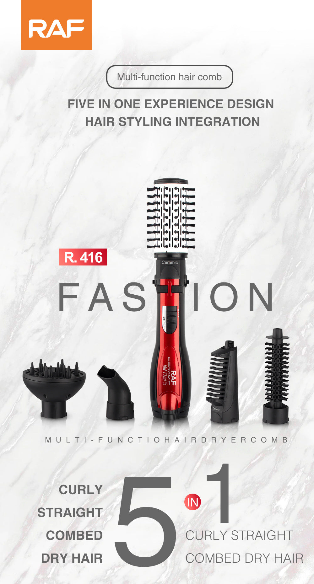 Multifunctional Curling Hair Dryer Comb Pear Flower Head High Power Household Hairdressing Styling Tool Set5