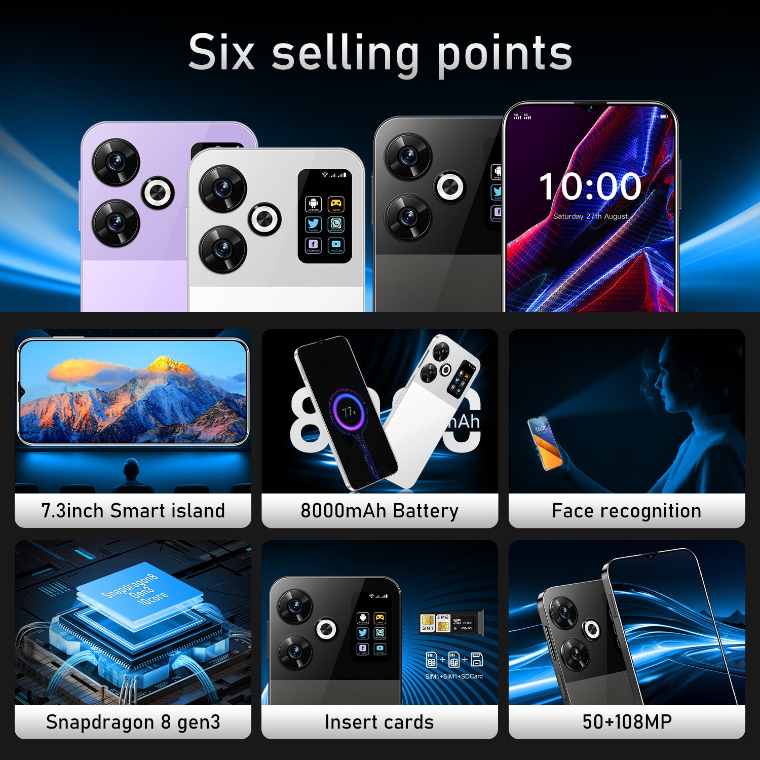 New Mobile Phone M6 Pro Large Screen7.3Inch16+1T Low Price Spot Wholesale Smartphones(Popular)