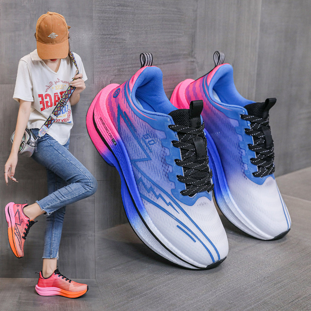 Carbon Plate Running Shoes Mesh Ultra-light Breathable Sports Shoes Men Couple All-match Casual Popcorn Running Shoes Breathable Lightweight