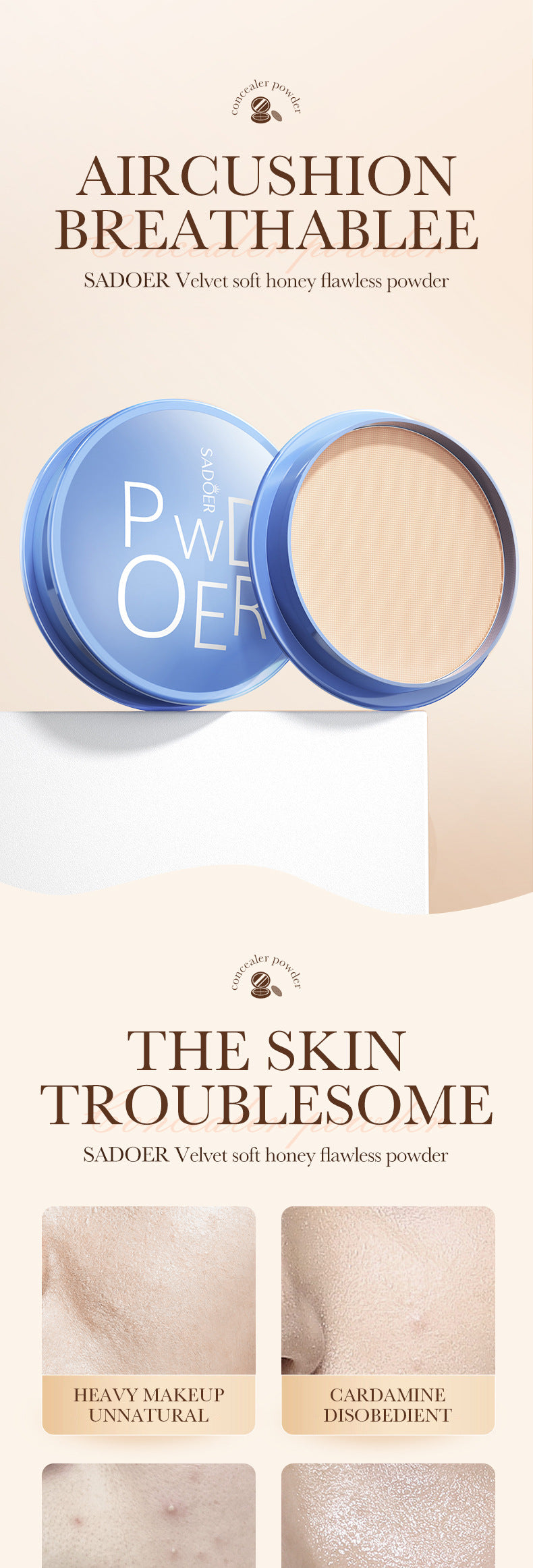 Makeup SADOER Velvet Flawless Powder Brightening Skin Tone Lightweight Contour Concealer Cushion  Wholesale
