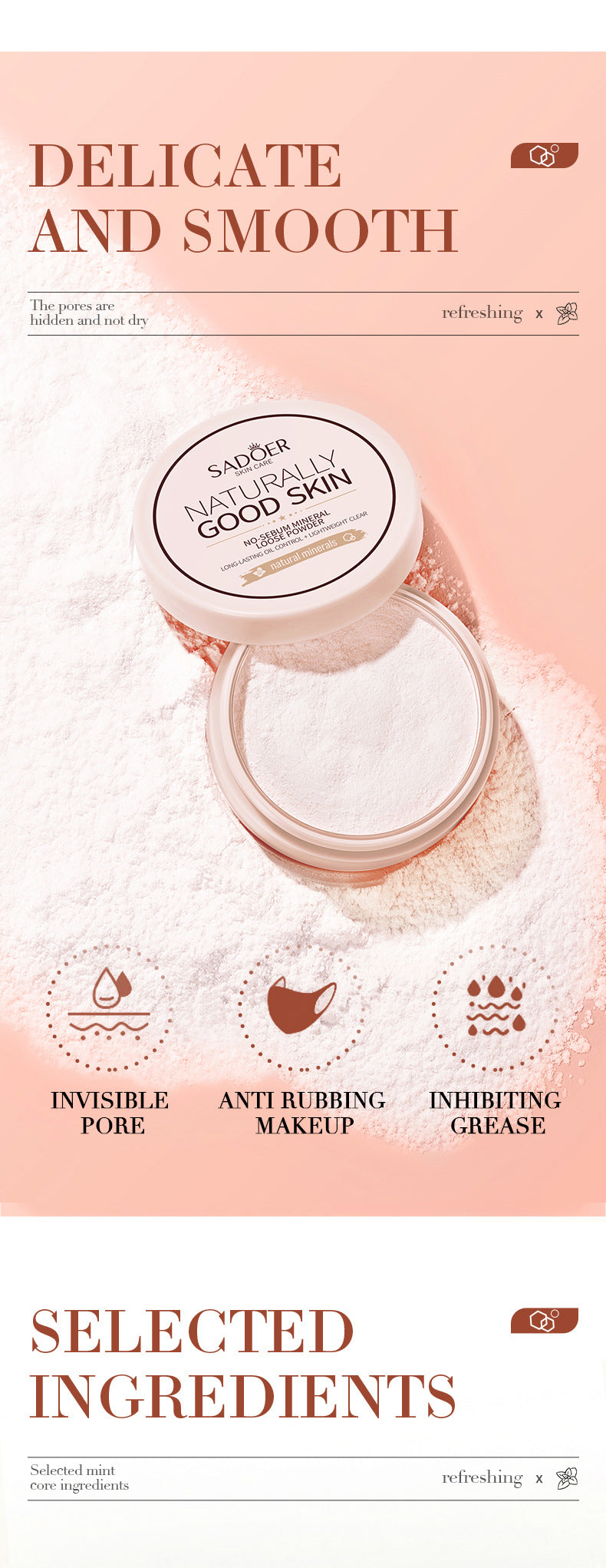 Makeup SADOER Mineral Loose Powder Refreshing Lightweight Setting Concealer Powder  Wholesale