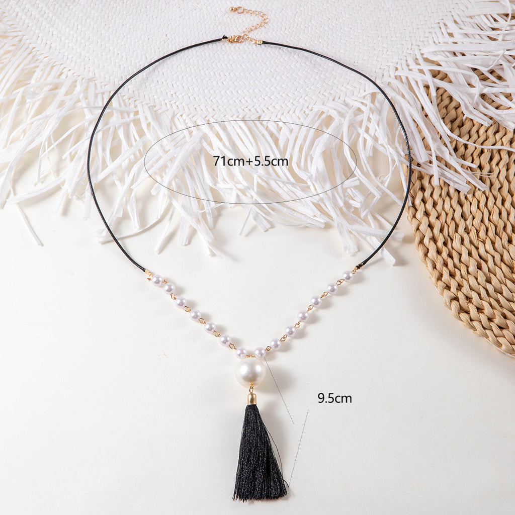 Simple Colorful Beaded Tassel y Chain Necklace Elegant Versatile Diamond-Studded Sweater Chain Jewelry