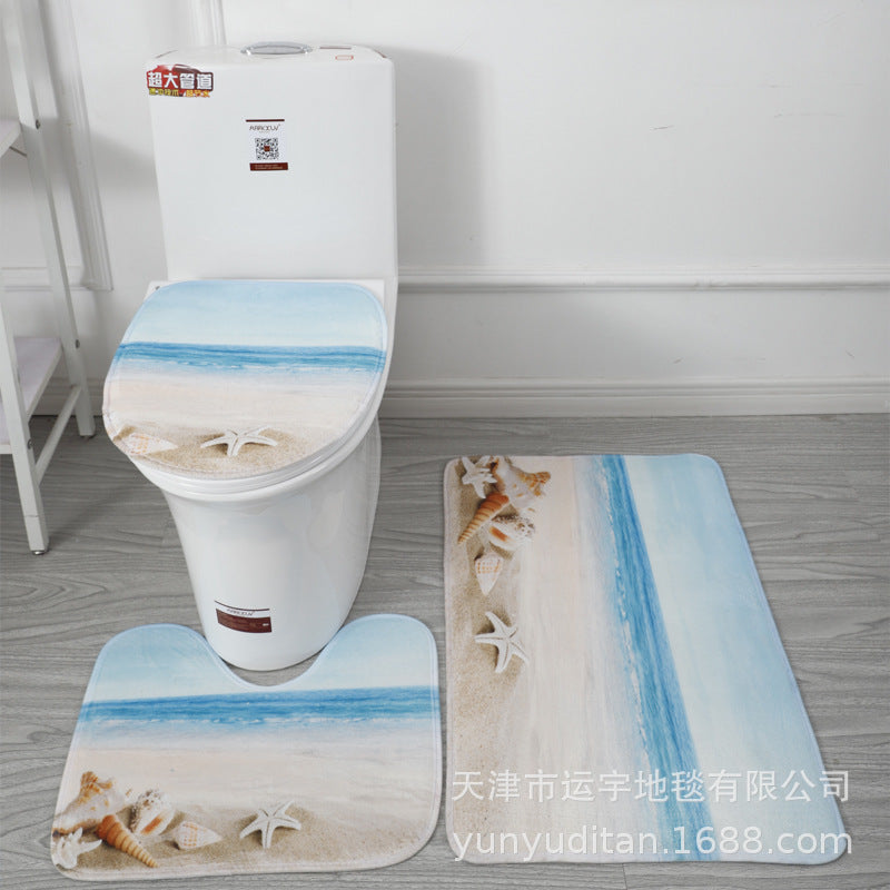 Coral Fleece Toilet Three-Piece Set Bathroom Mat Flannel Water Absorption Non-Slip Foot Mat Manufacturer Label