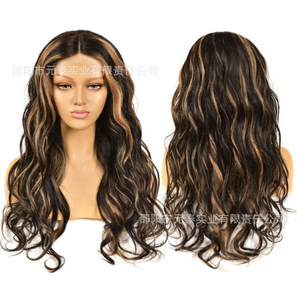 Style Gradient Long Curly Wig for Women Piano Color Wig Export Headpiece13*4*1Slightly Curled Headband Style