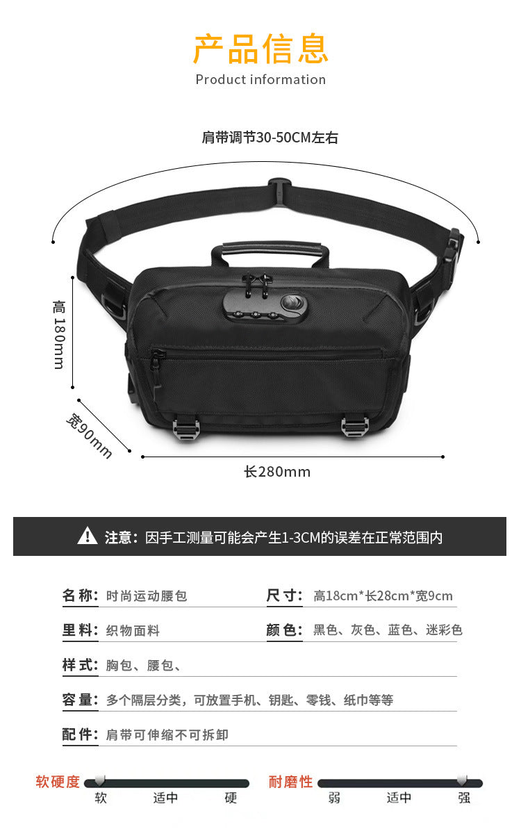 ozuko Multifunctional Waist Bag Men's Anti-Theft Chest Bag Large Capacity Trendy Crossbody Bag Sports Outdoor Shoulder Bag