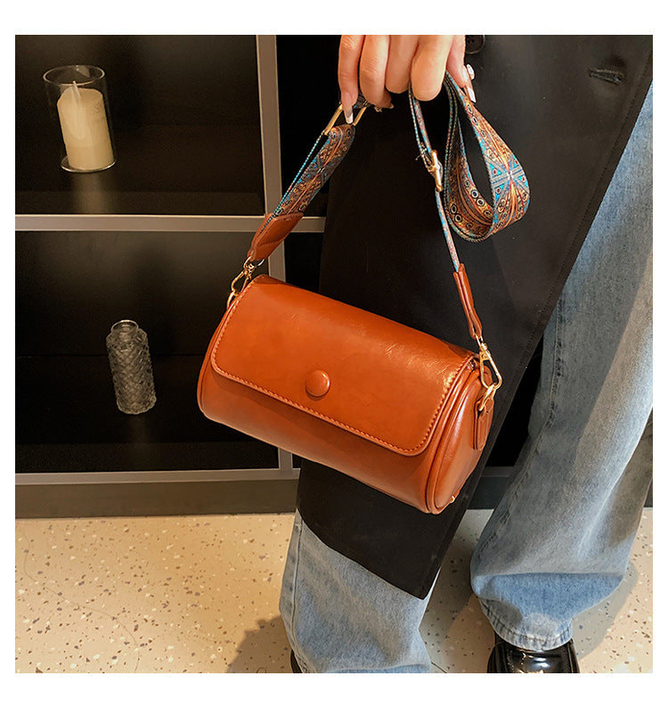 New Fashionable Single Shoulder Bag PU Round Barrel Bag Daily Niche Matching Single Shoulder Crossbody Women's Bag