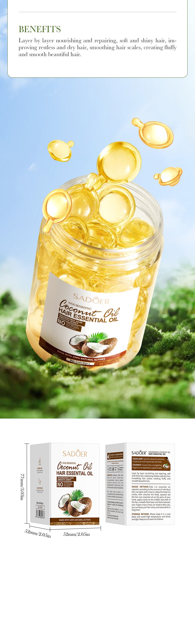 Coconut Oil Smooth Conditioner SADOER Nourishing and Smooth Hair Care Essential Oil Capsules  Wholesale