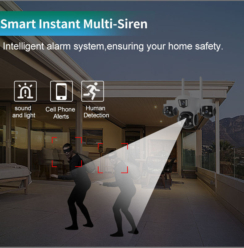 Hot-selling Genuine Four Eyes WIFI Solar surveillance camera with three wide-angle views5MP Remote Outdoor Waterproof