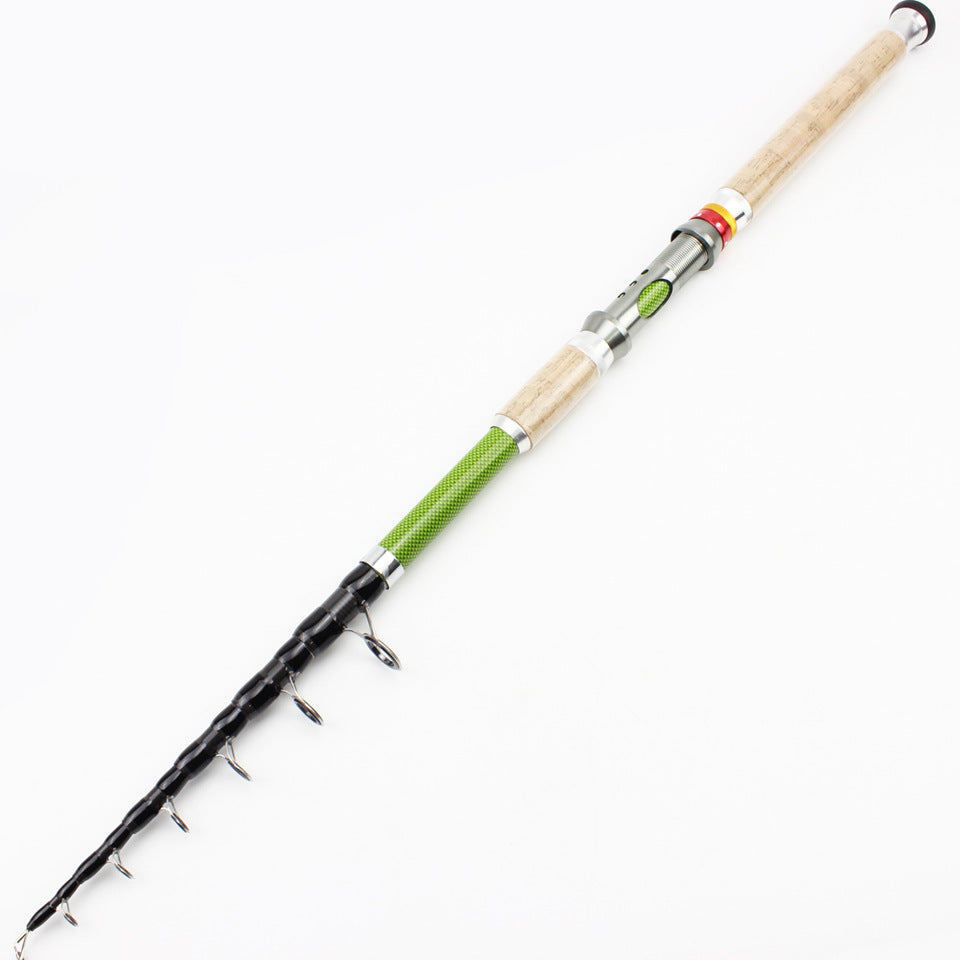 A Long Casting Telescopic Lure Rod with Long Wooden Handle, Sea Rod, Rock Fishing Rod, Carbon Fiber Carp and Bass Rod MH Tune