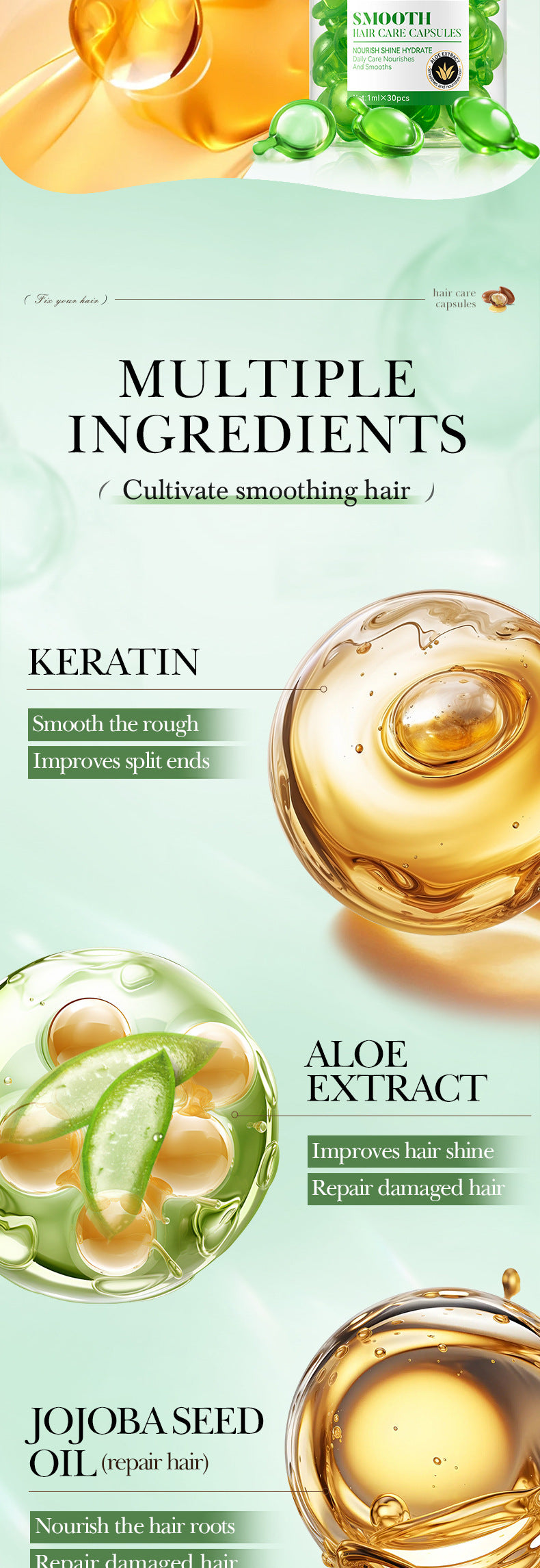 Nut Oil Hair Care Capsules SADOER Improve Frizz Essential Oil Capsule Conditioner  Wholesale