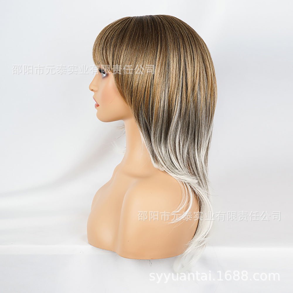 European and American Medium-Length Wig Two-Tone Scalp Air Bangs African Medium Short wigs Two-tone Design
