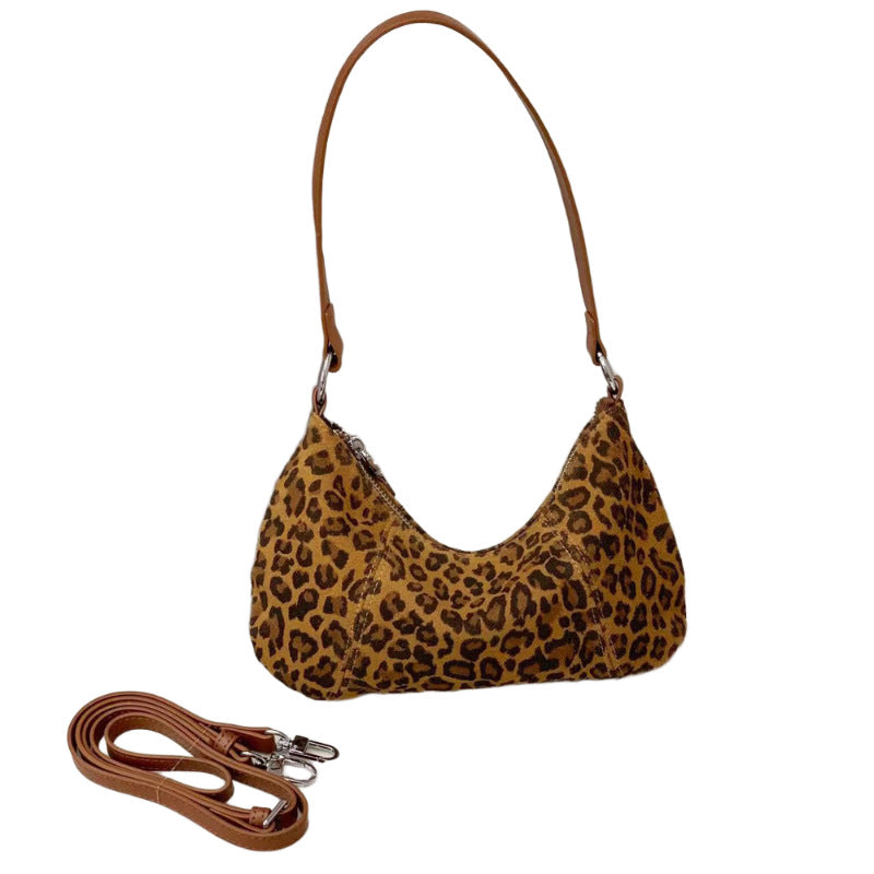 Autumn and winter niche leopard print underarm bag2025New Matte Top Layer Cowhide Single Shoulder Crossbody Bag Handheld Small Bag