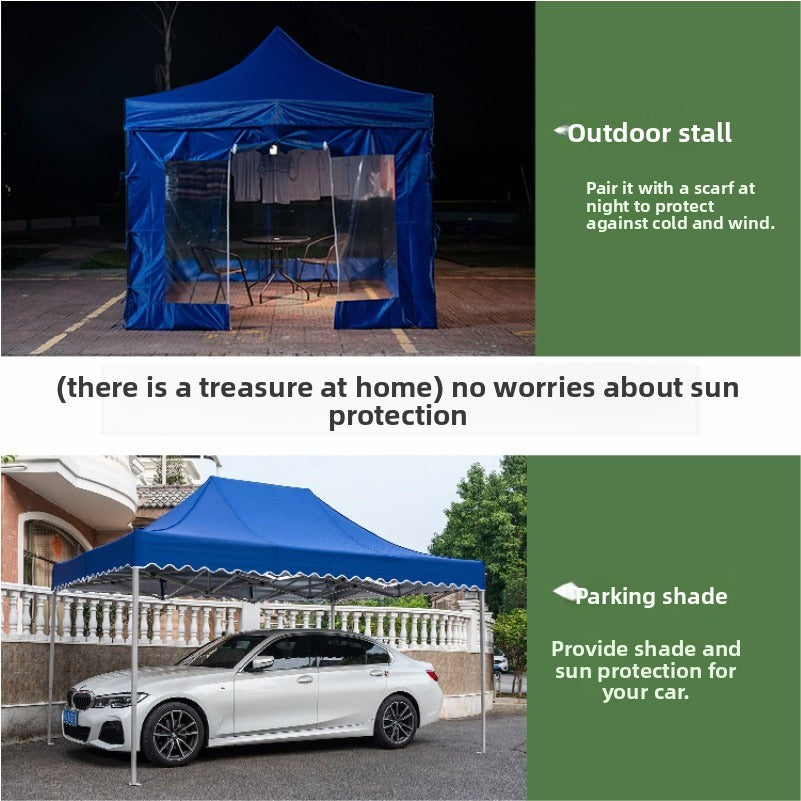 Outdoor Four-Legged Advertising Tent with Printed Text, Retractable Folding Sunshade Large Umbrella, Four-Corner Rainproof and Sunproof Shelter for Stall Use