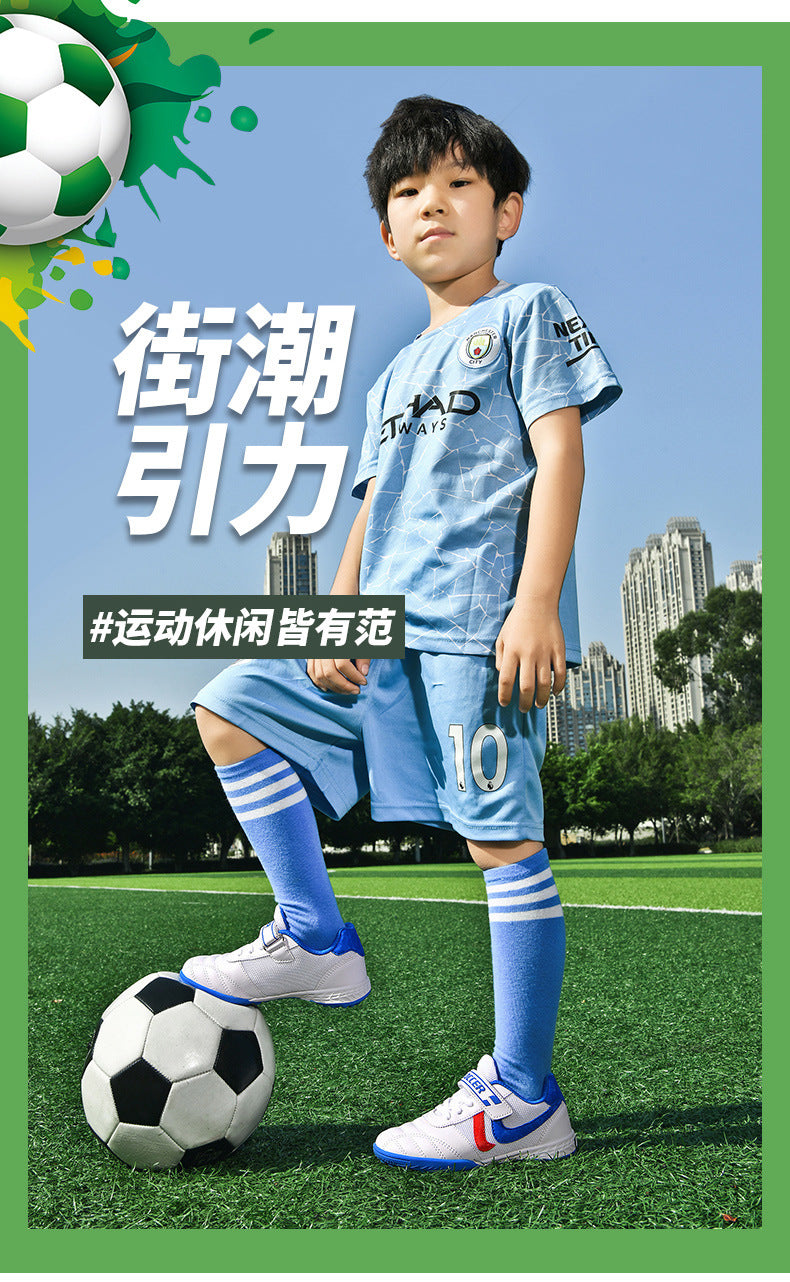 New football shoes for men and women with Velcro for children TF Broken Nail Style Youth Student Grassland Flat Training Shoes