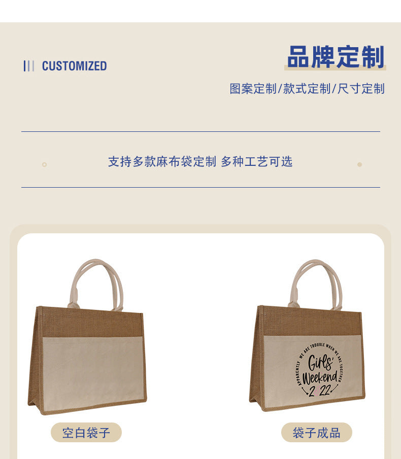 New In-Stock Coated Embroidered Letter Bag Burlap Bag Vintage Personalized Casual Shopping Bag Burlap Tote Bag