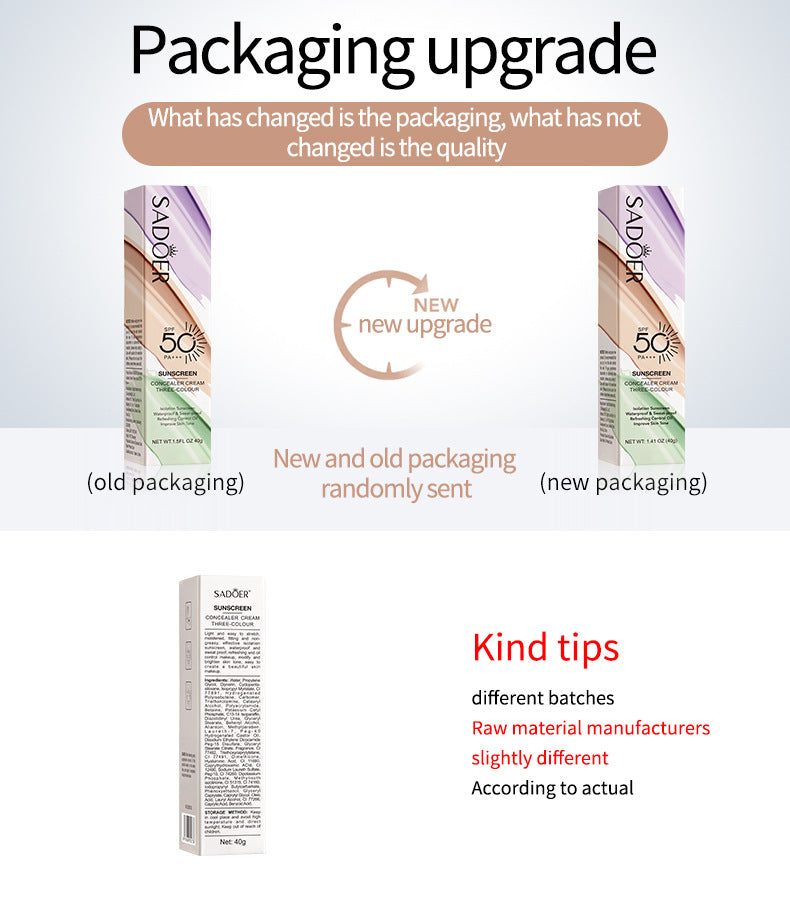 Makeup SADOER Three-color Rainbow Primer Brightening Skin Tone Sunscreen Makeup Base  Wholesale