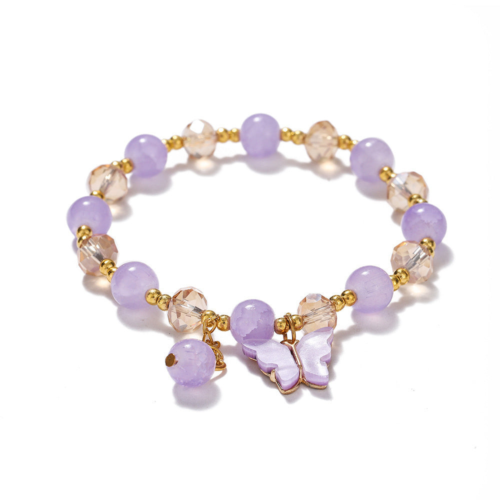 New Explosive Crystal Bracelet for Women, Dopamine Color Matching Beaded Butterfly Crystal Glass Bracelet