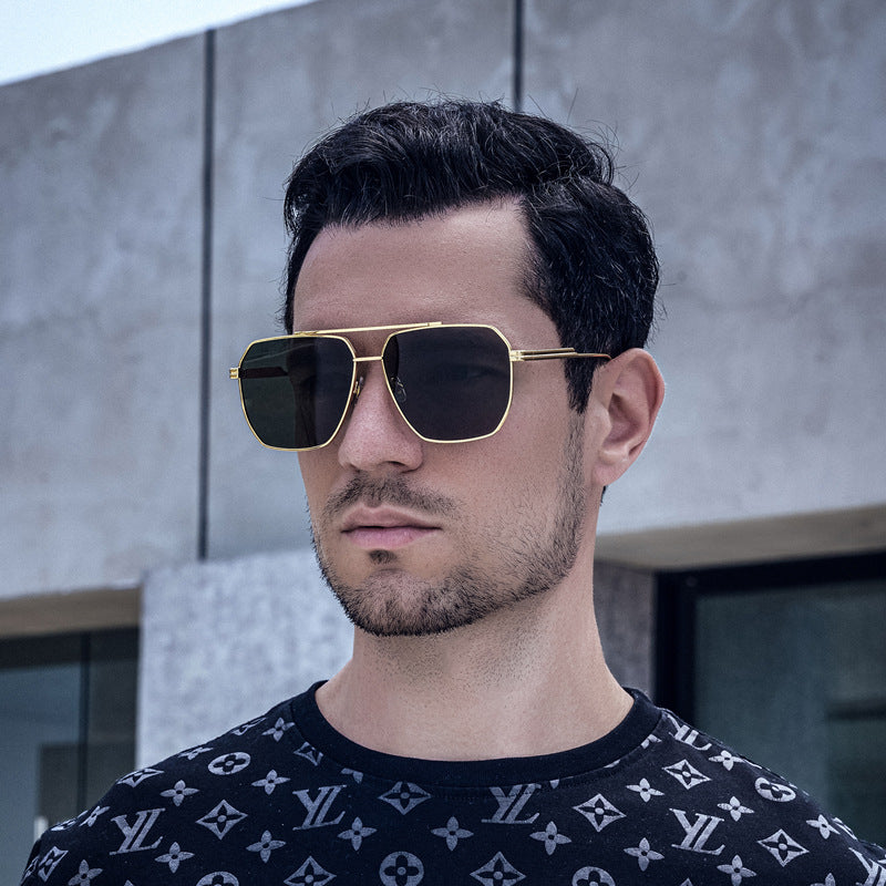 Men's Retro Double Bridge Sunglasses shades Europe and America ins Large Frame Sunglasses for Men Trendy Outdoor Cycling Glasses Wholesale