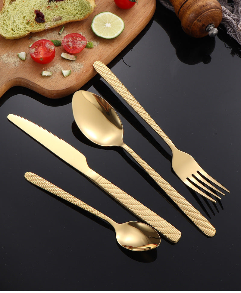 410Stainless Steel Tableware Hotel Restaurant Hemp Rope Pattern Knife Fork Spoon24Set of Western Steak Knives and Forks