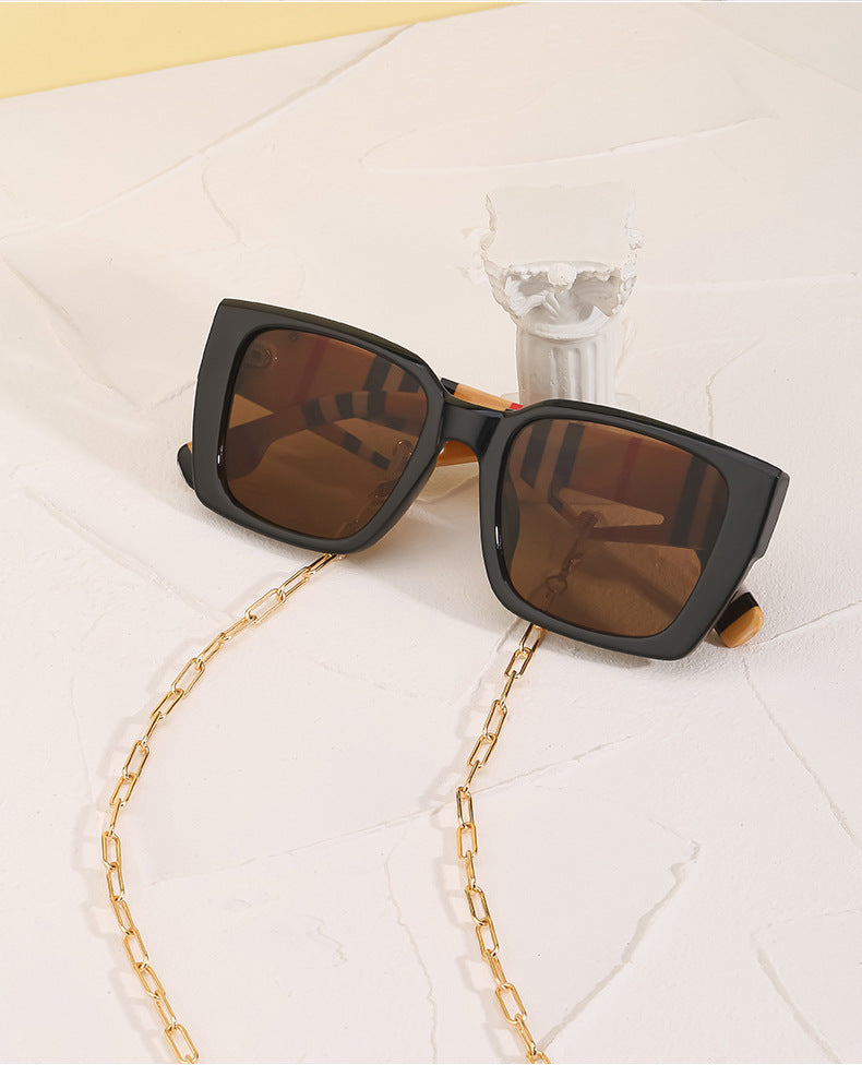 2025New Sunglasses for Women Trendy New European and American Fashion Chain Square Frame Sunglasses for Women Necklace Pendant sunglasses