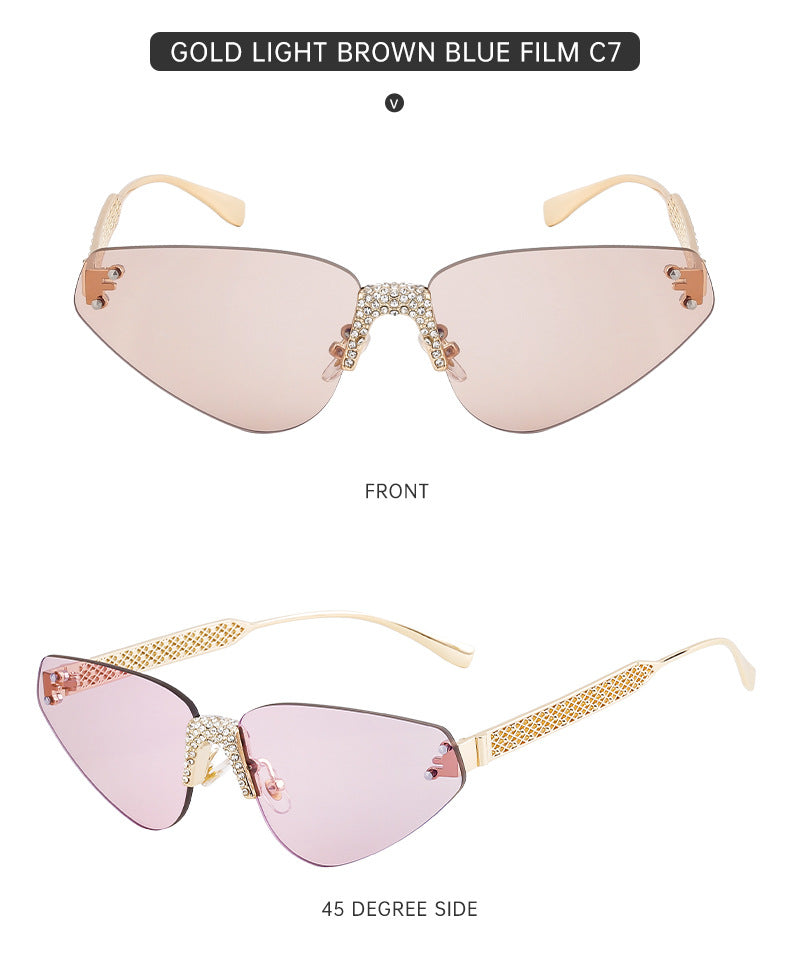 New European and American Fashion Frameless Sunglasses with Rhinestones for Women Outdoor Street Style Sunglasses Women Sun Protection Wholesale shades