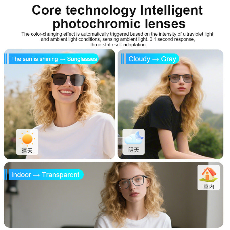 ai Translation Smart Glasses Photochromic Bluetooth Wireless Hands-Free Call Audio Multi-Function Driving Glasses