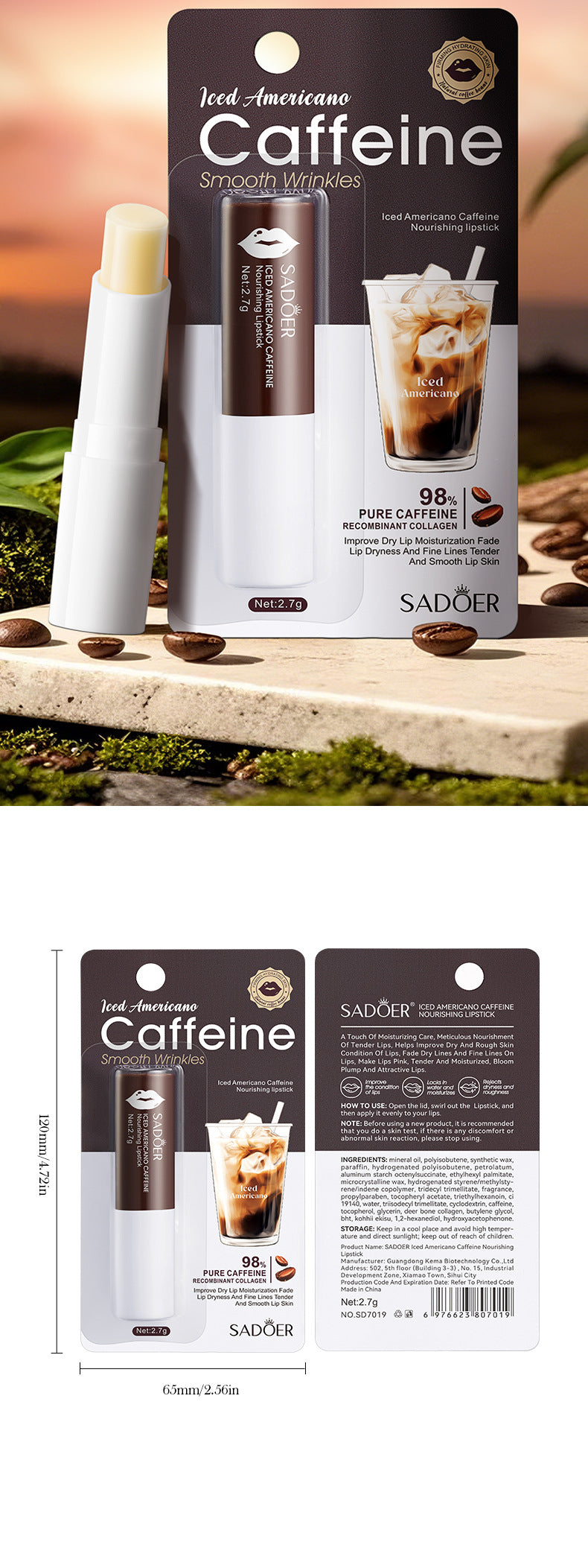 Iced American Caffeine Nourishing Lip Balm SADOER Anti-chapped Moisturizing Lip Balm  Wholesale