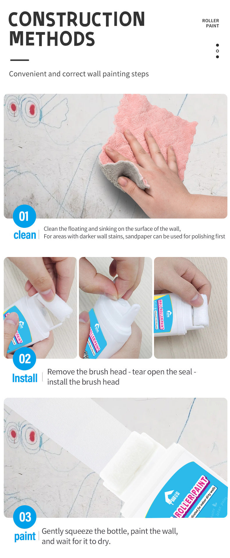 Wall Small Roller Brush Paint Cocoa Roller Dirty Graffiti Renovation Color Change Latex Paint Portable Water-Based Interior Wall Paint