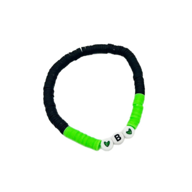 Women's Soft Clay Elastic Cord Hand Shape Spacer Beads Bohemian Heart Acrylic BE Alphabet Soft Clay Bracelet