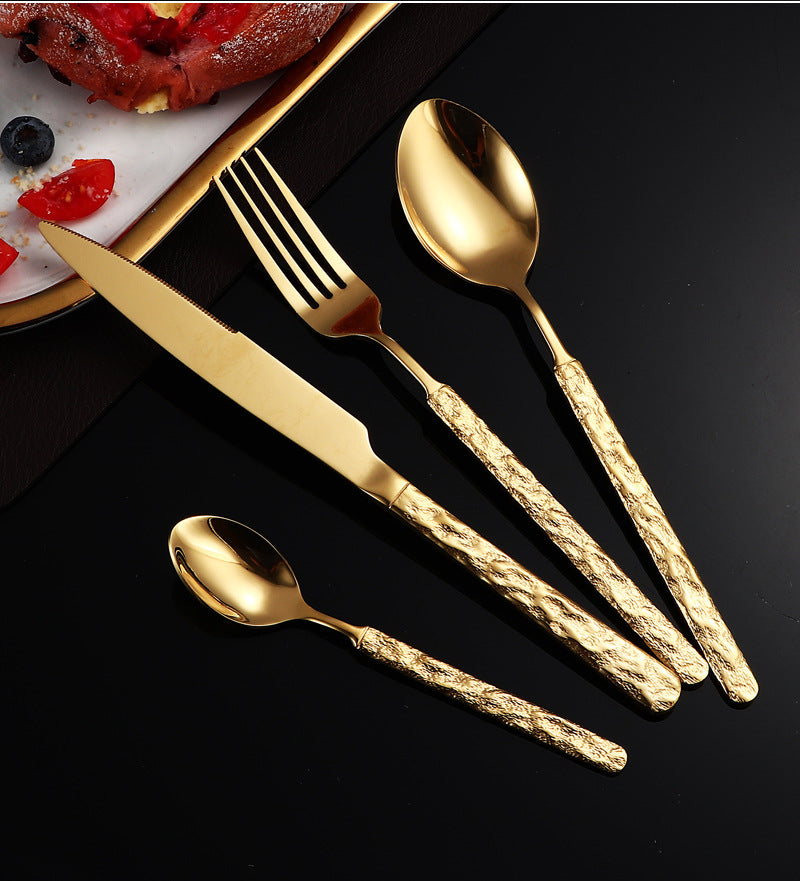 410Stainless Steel Cutlery Hotel Restaurant High-end Stone Pattern Knife Fork Spoon Set Western Cuisine Thickened Steak Knife Fork