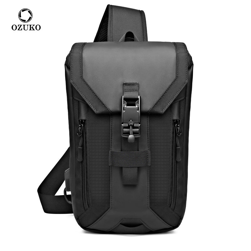 OZUKO Men's Chest Bag Trendy Brand USB Crossbody bag, water-resistant, lightweight, large capacity, single shoulder bag, outdoor chest bag