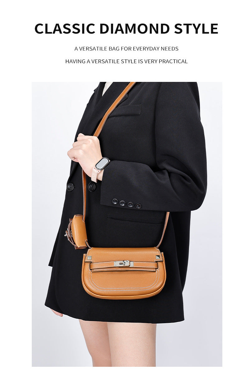 European and American Style Casual Women's Small Crossbody Bag2025New Fashionable Lightweight Single Shoulder Crossbody Bag with Buckle Genuine Leather Kelly Bag